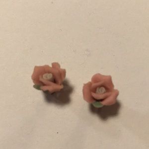 Pink Rose Earrings - vintage - costume jewelry